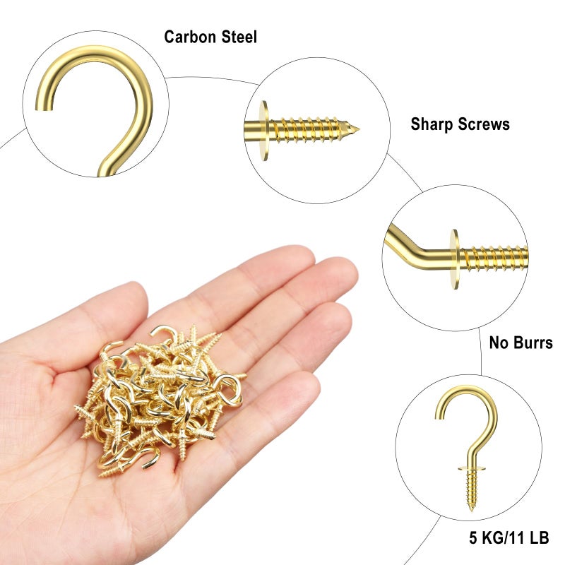 RELBRO 100 Pcs Small Screw Hooks  1/2 Inch Gold Mini Screw in Jewelry Hooks Tiny Metal Screw Wood Ceiling Wall Hooks for Jewelries Crafts Keys Caps Plants String Lights Wreaths - Image 4